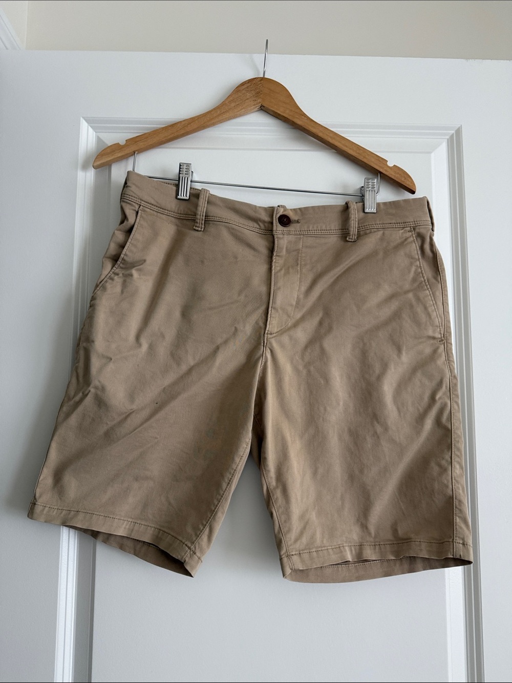 Express Men's Slim 9in Inseam Tan Flat-Front Chino Shorts